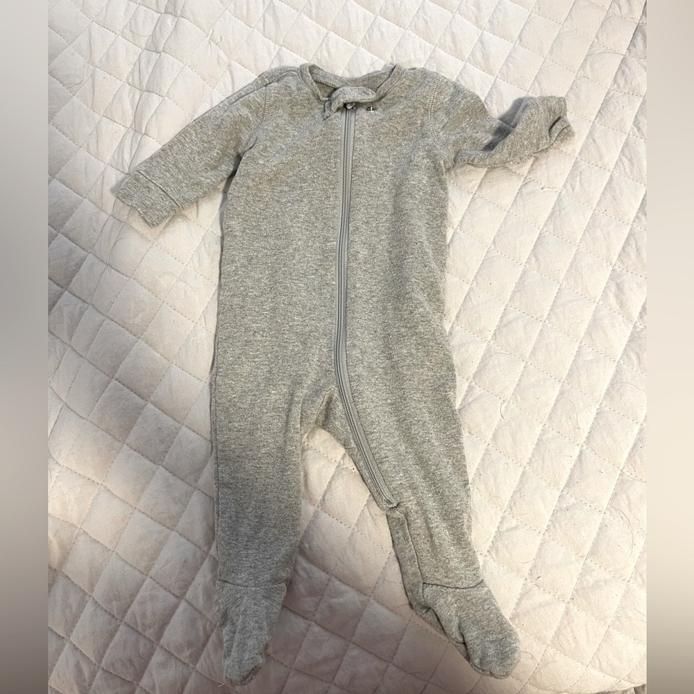 Primary 0-3 zip footie in Heather Gray